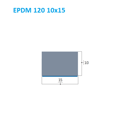 Схема розмірів перетину гумового ущільнювача EPDM 10 мм висота на 15 мм ширина